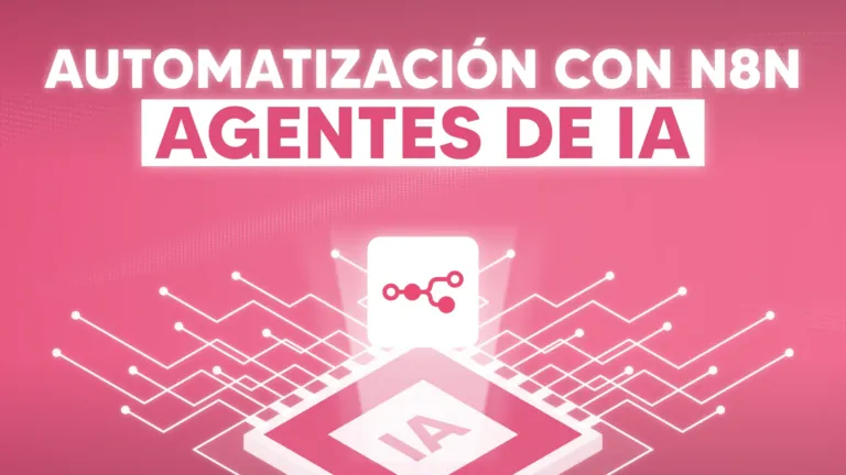 Portada del curso Automatización y Agentes de IA con n8n, con el ícono de n8n sobre un chip de circuitos