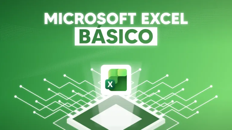 Portada del curso Microsoft Excel Básico, con el logo de Excel sobre un chip de circuitos