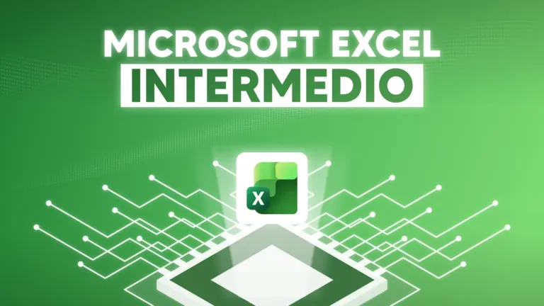 Portada del curso Microsoft Excel Intermedio, con el logo de Excel sobre un chip de circuitos