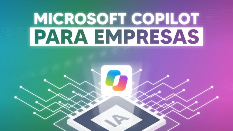 Portada del curso Microsoft Copilot para los Negocios, con el logo de Copilot sobre un chip de circuitos
