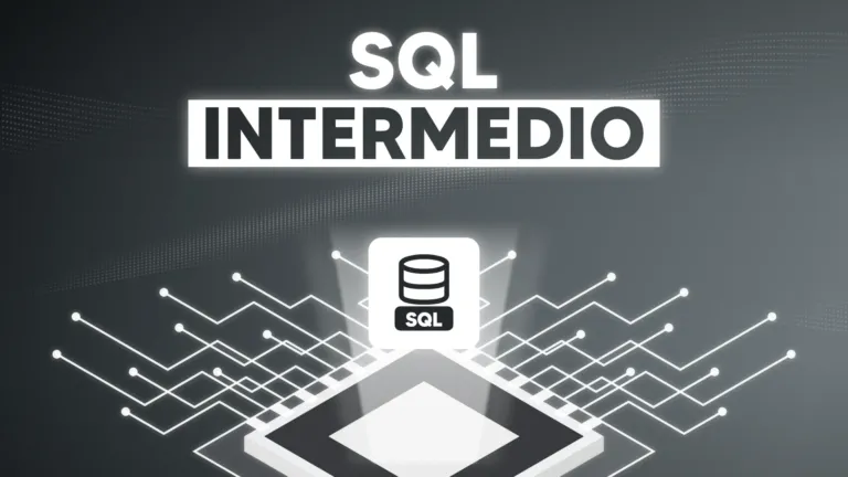 Portada del curso SQL Intermedio, con el ícono de una base de datos SQL sobre un chip de circuitos